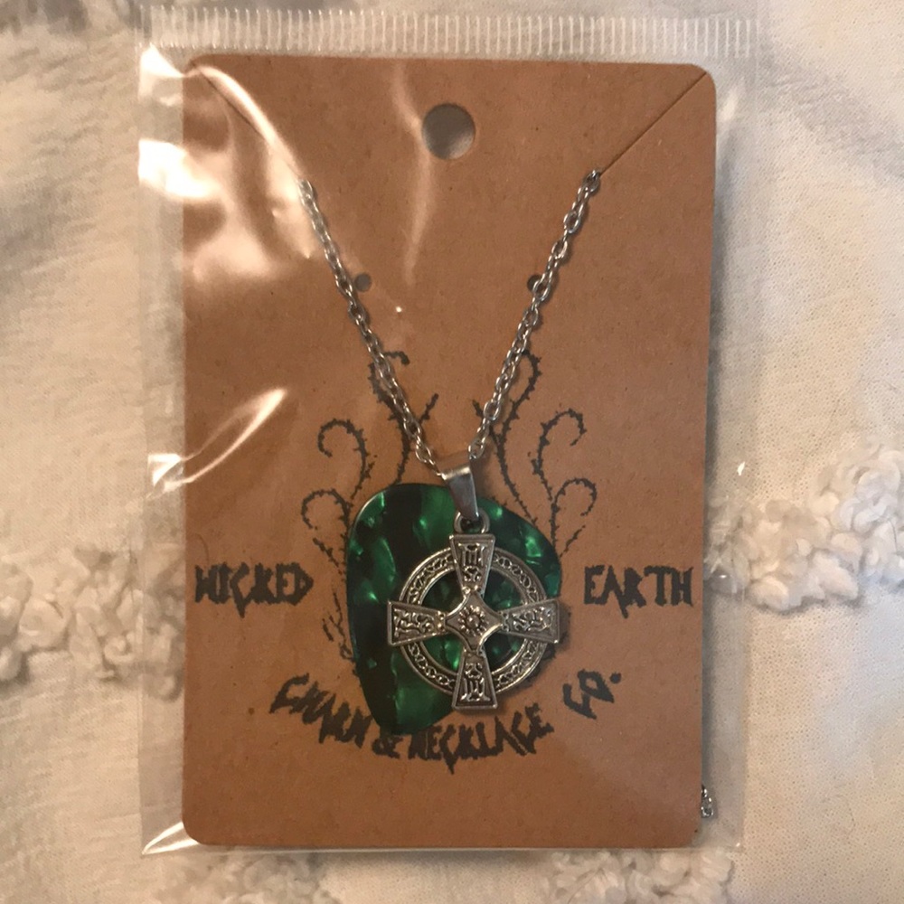 Green Celtic Guitar Pick Necklace